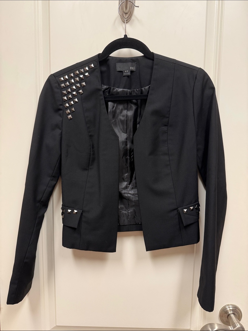 Black Stud-Accent Open Blazer Jacket